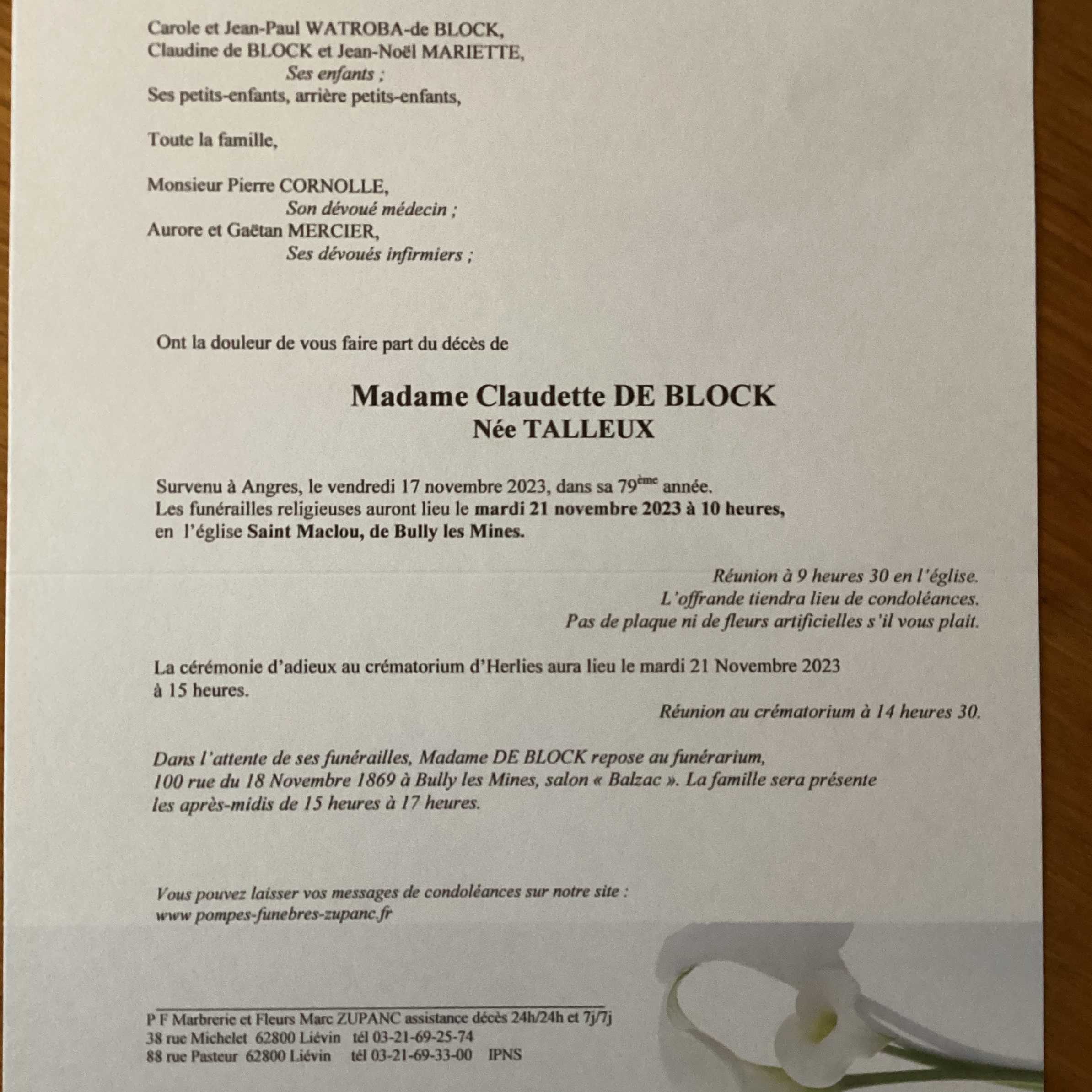 Photo de Claudette DE BLOCK